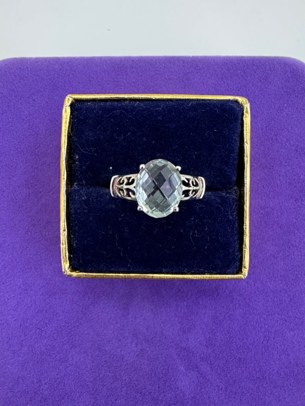💛 9k White Gold Faceted Light Parsiolite Ring | Cocktail Ring